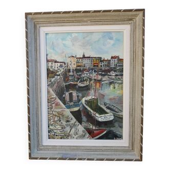 Oil on canvas the port of the Fleet in Re