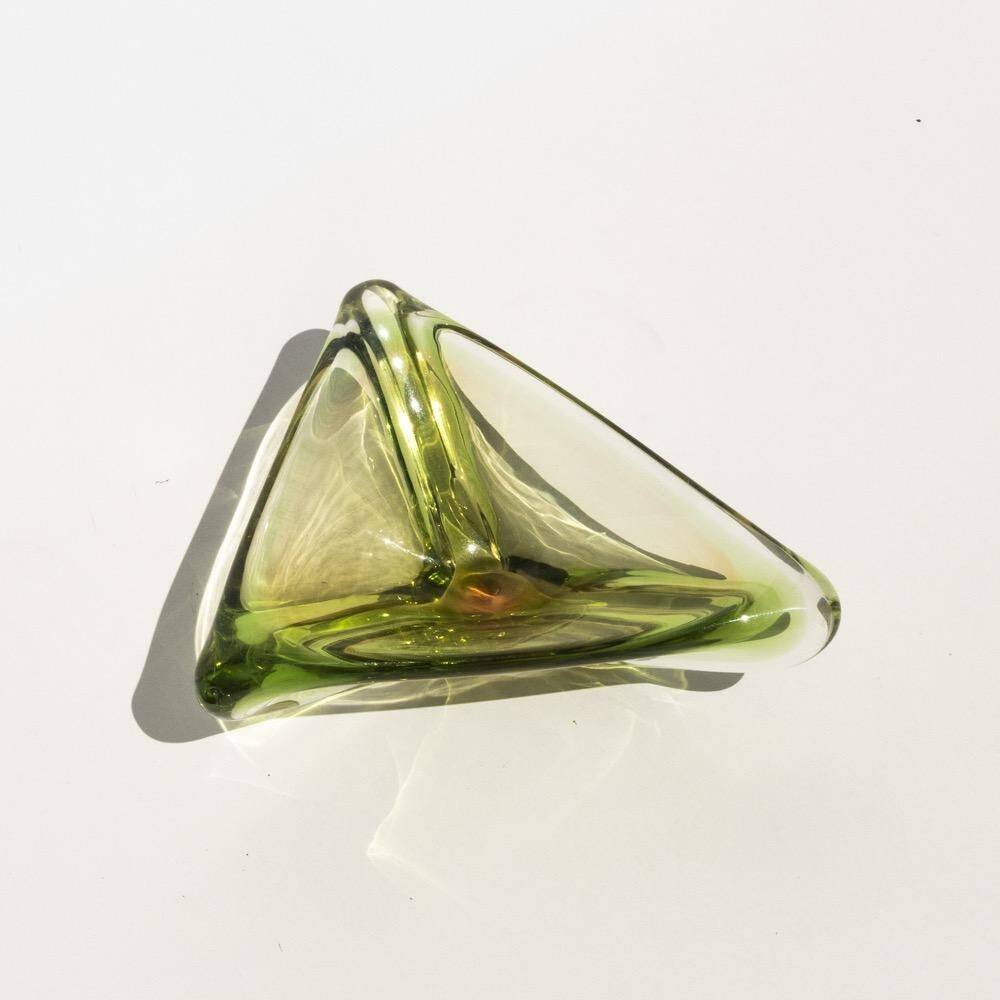 Vintage Murano Bowl/Vide Poche in Green "Uranium" Glass, Triangular Accent Piece