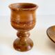 Trio of vintage ceramic and wood egg cups