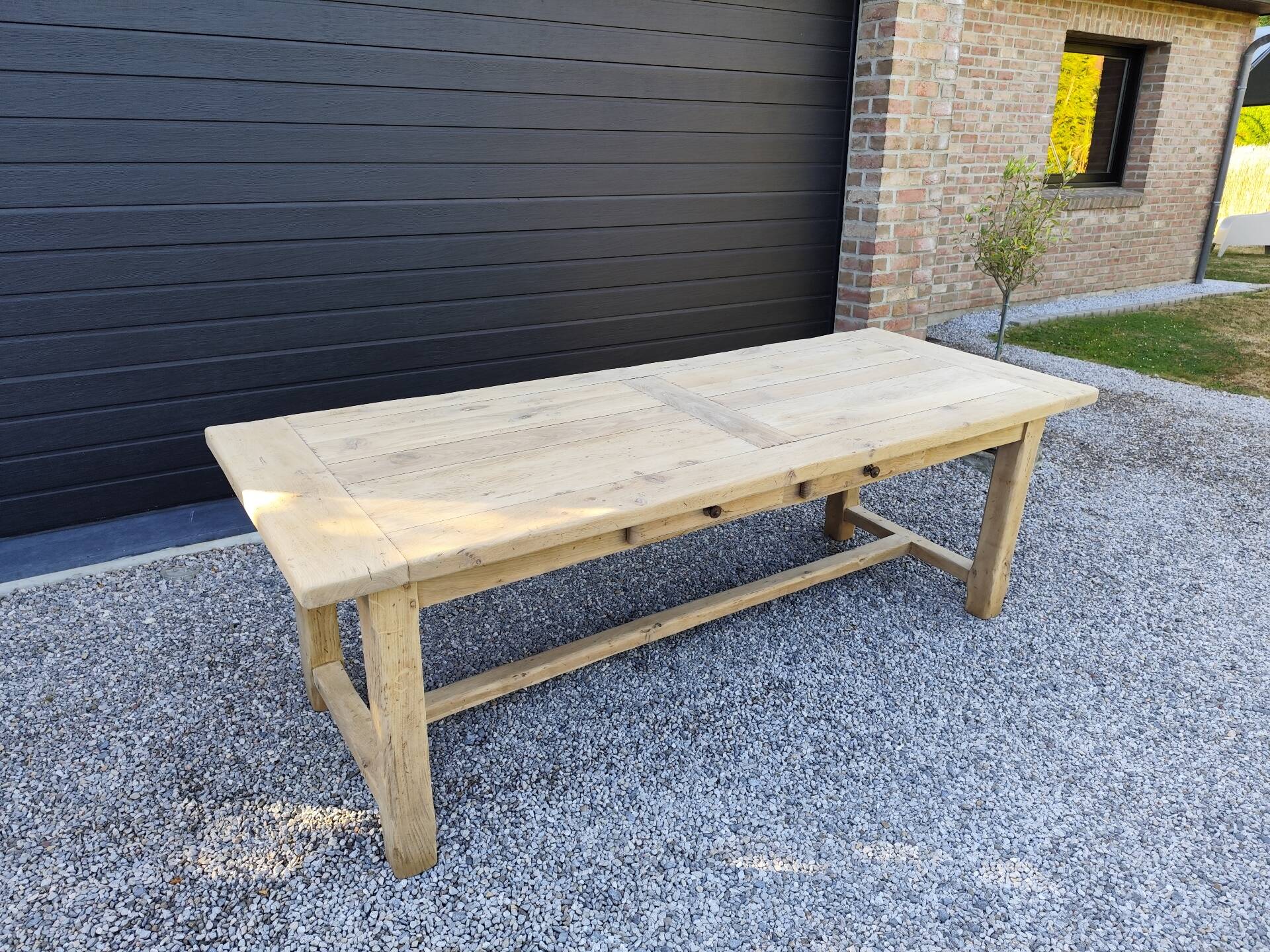 Table de ferme 3m20 chêne massif 2 rallonges