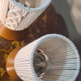 pair of Scandinavian conical wooden lamps with braided cord lampshade 28x12