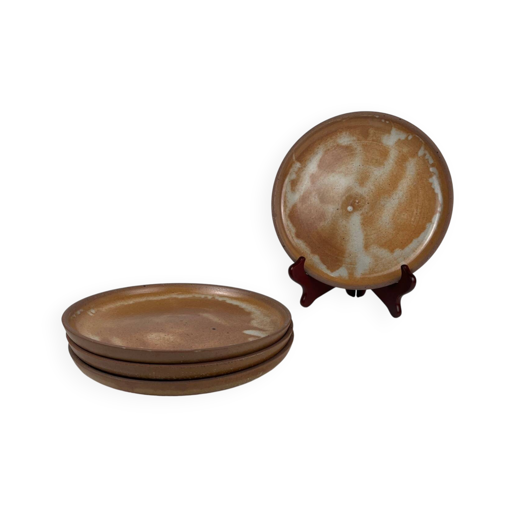 Set of 4 brutalist terracotta plates, brown/red tone, 1970