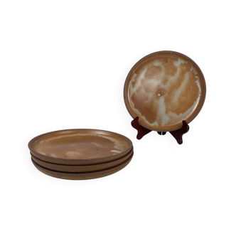 Set of 4 brutalist terracotta plates, brown/red tone, 1970
