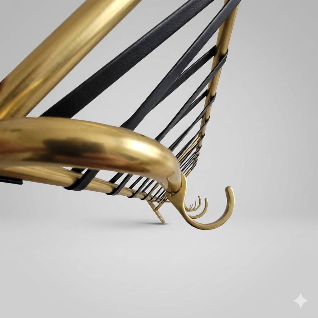 Coat rack, vintage 1950s-60s golden aluminium hats.