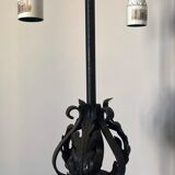 Lampadaire fer forgé ancien double éclairage avec hauteur réglable motif serpent et végétal