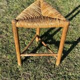 Vintage 1950s brutalist straw triangular stool
