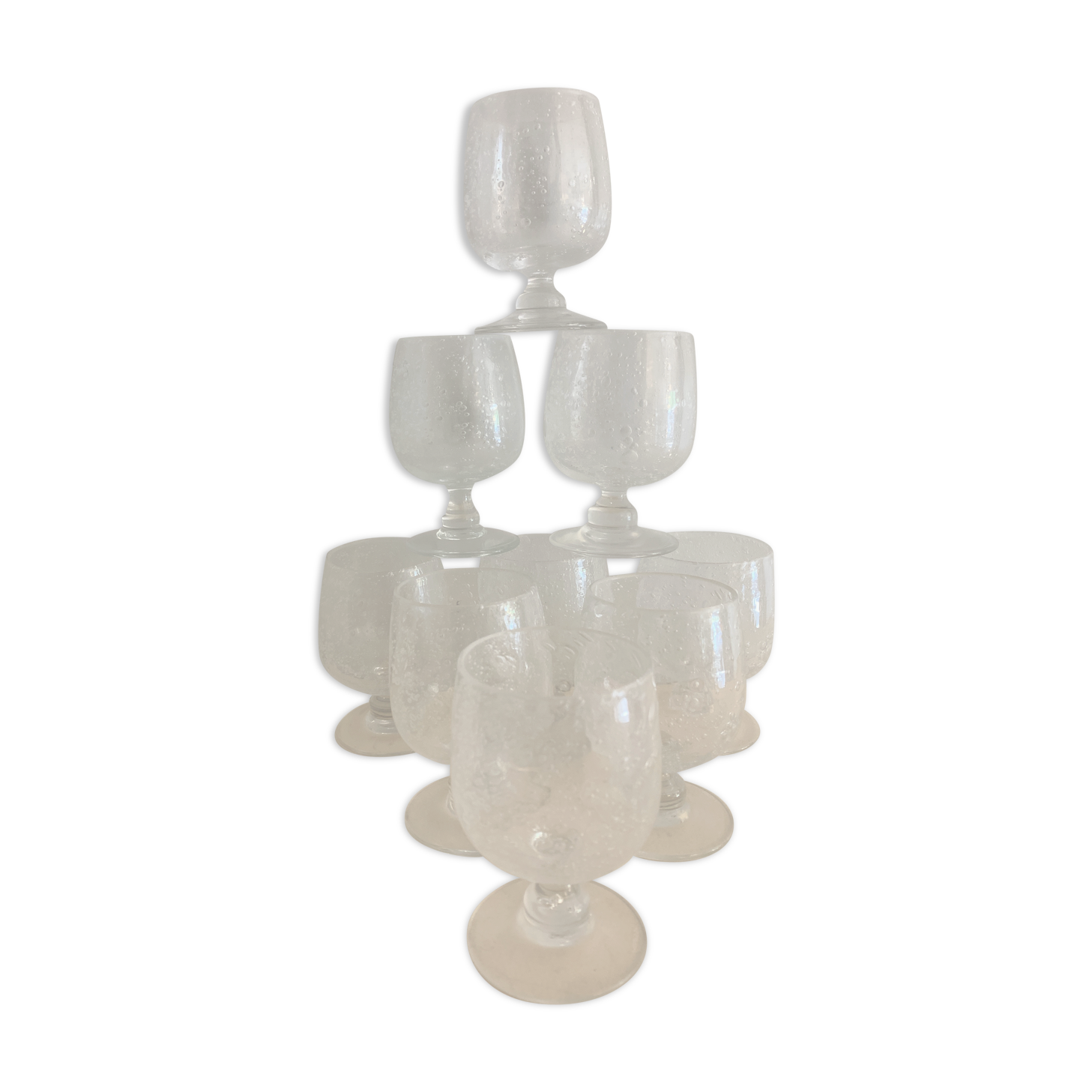 9 Riom blown and bubbled foot glasses