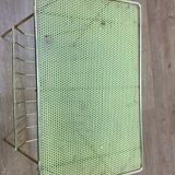 Vinyl magazine holder side table, perforated sheet metal, 50s
