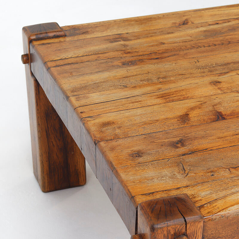 Table basse brutale vintage du milieu du siècle en chêne