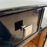 Art Deco Bedside Cabinets in Black Lacquer & Chrome, France, 1930, Set of 2