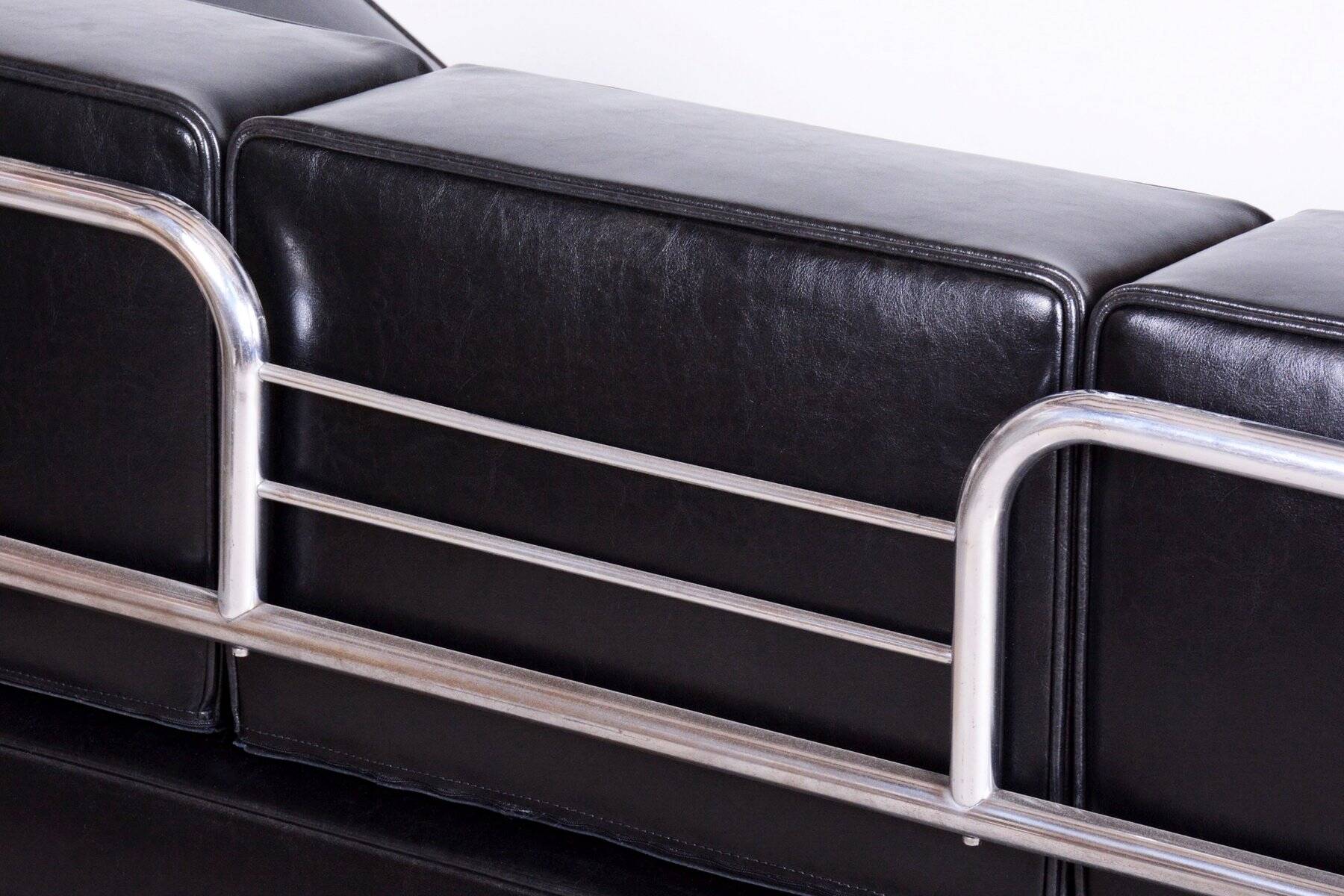 Bauhaus Sofa in Chromed Steel and Leather by Robert Slezák, Czech, 1930s