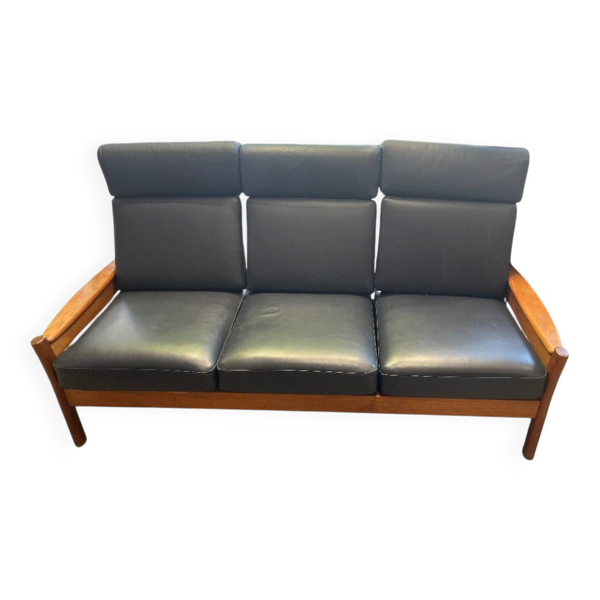 Banquette scandinave en teck massif et skaï 1970 — Beyit