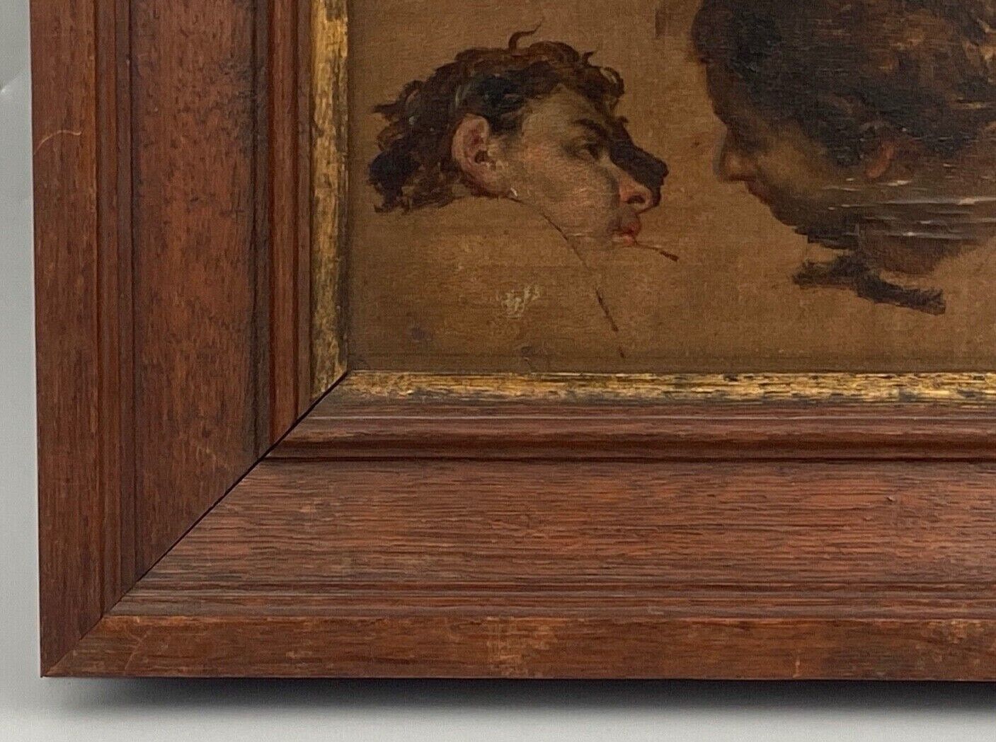 Oil on panel woman 3 faces in profile nineteenth frame wood e. jacob