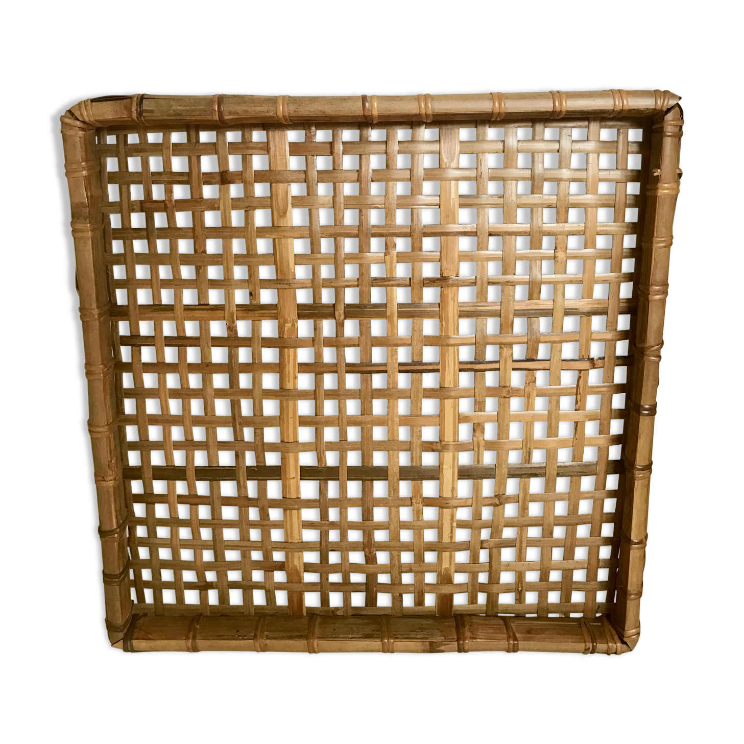 Plateau rotin et bambou  vintage 45X45cm