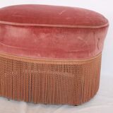 Ottoman, pink velvet footrest with napoleon fringe