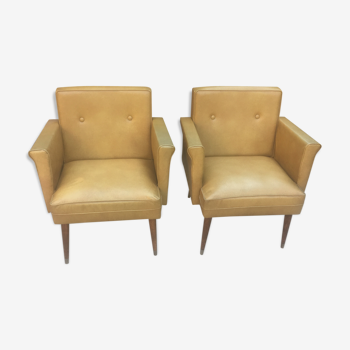 Pair of vintage camel armchairs