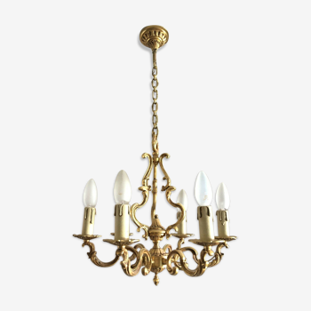 Golden bronze chandelier 5 fires Louis XV cage style
