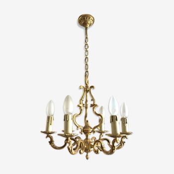 Lustre bronze doré 5 feux style Louis XV cage