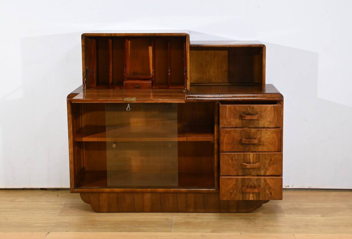 Meuble Vitré Rurka en Ronce de Noyer, Art Déco – 1940