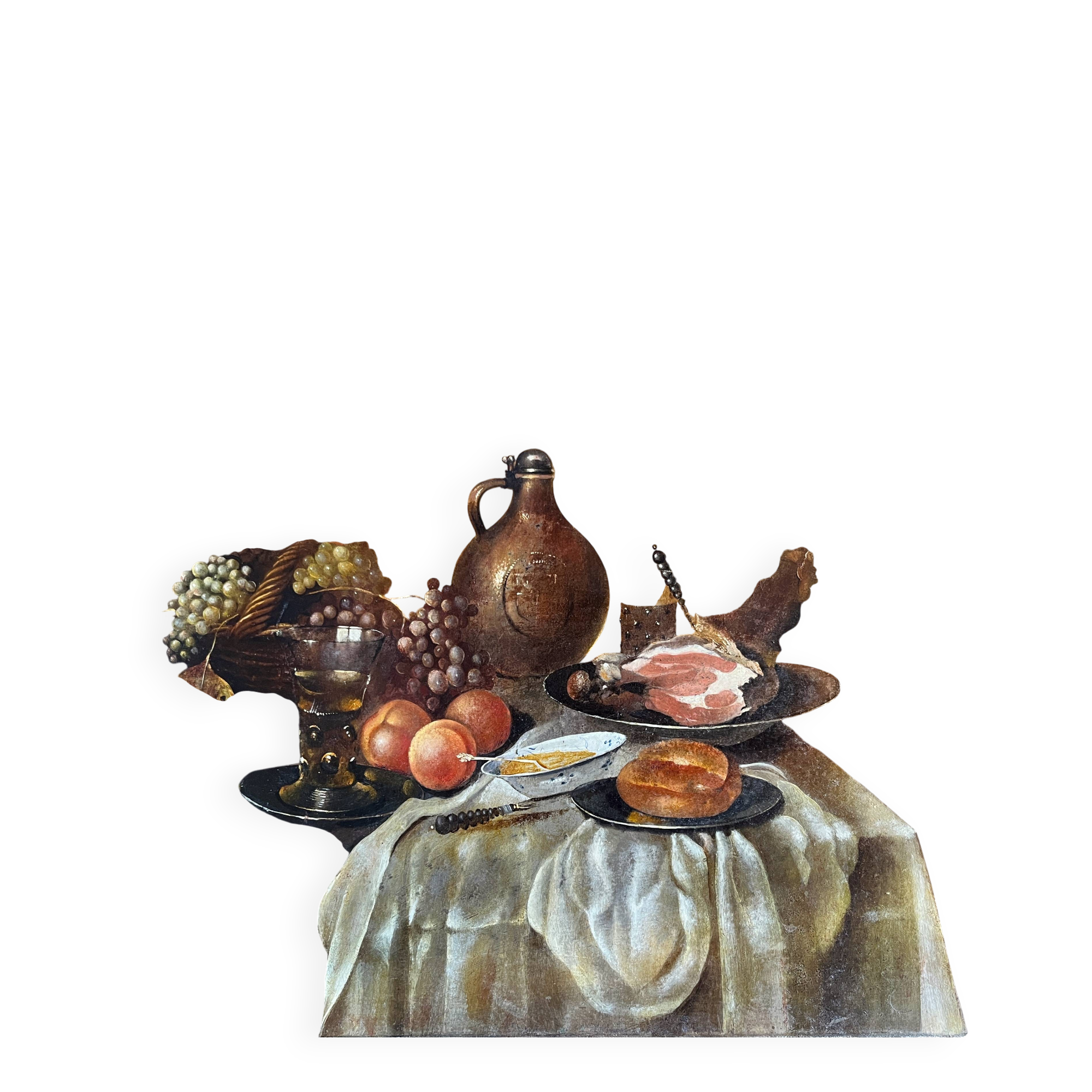 Antique painting HSP/C "The Buffet, Ham and Grapes" in the style of Cornelis