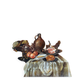 Antique painting HSP/C "The Buffet, Ham and Grapes" in the style of Cornelis
