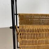 Aubock Style Mid-Century Rattan Bauhaus Magazine Holder, France, 1950s