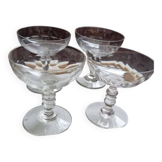 Blown and cut glass champagne glasses set of 4