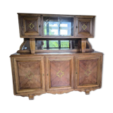 Buffet 2 corps en noyer vintage 1958 5 portes miroirs et vitrine