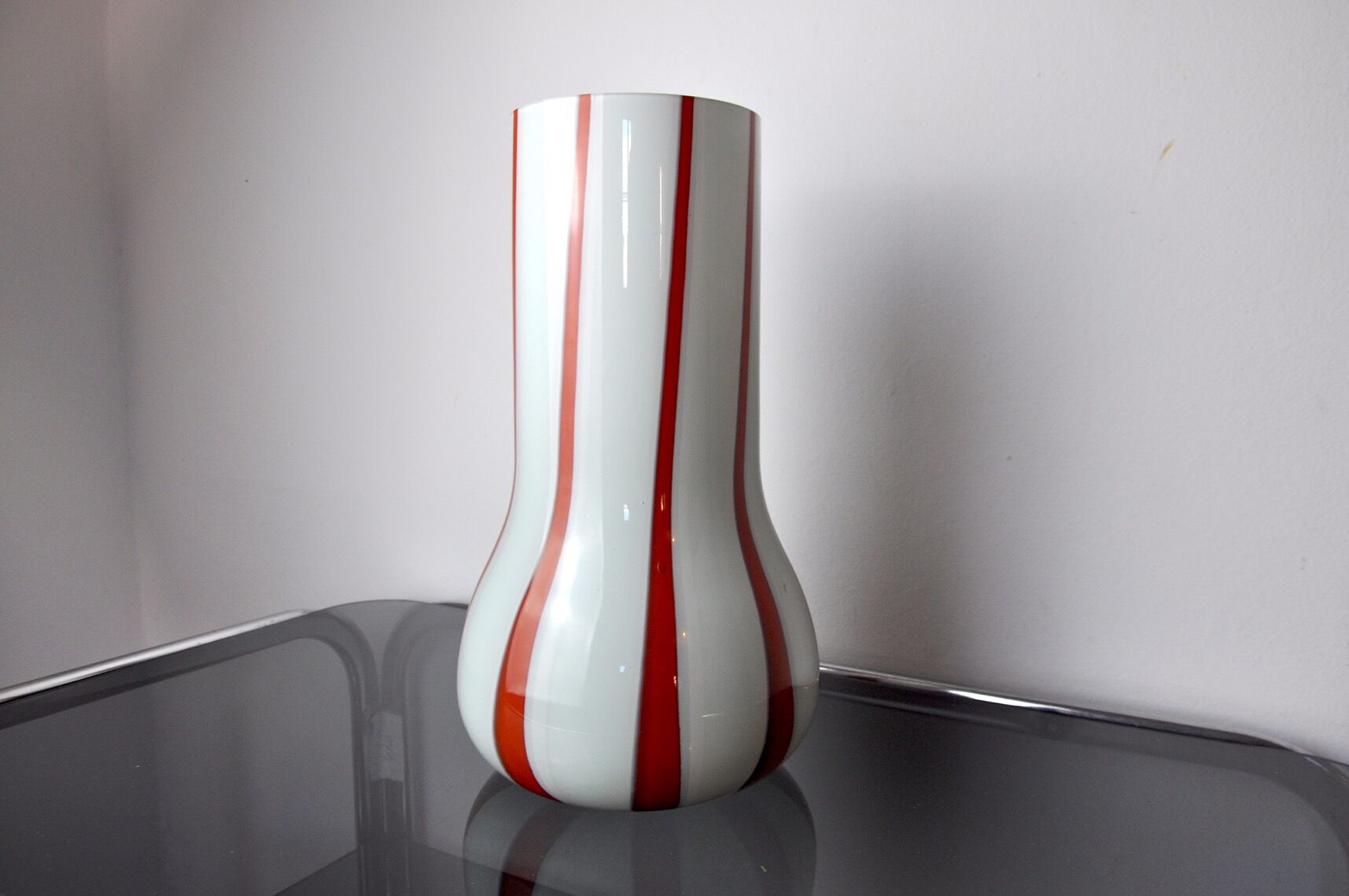 Lollipop vase, Red and white, Murano glass, Italy, 1960