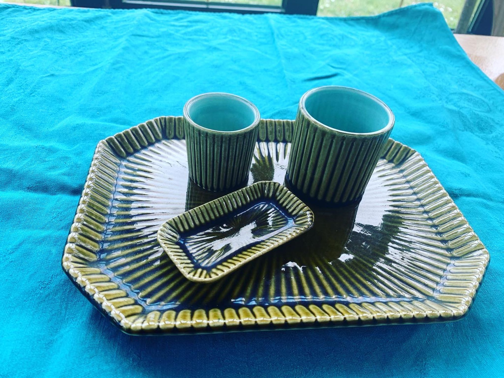 Service slurry art deco composed of a Tray, two pots and a small old and collector's dish