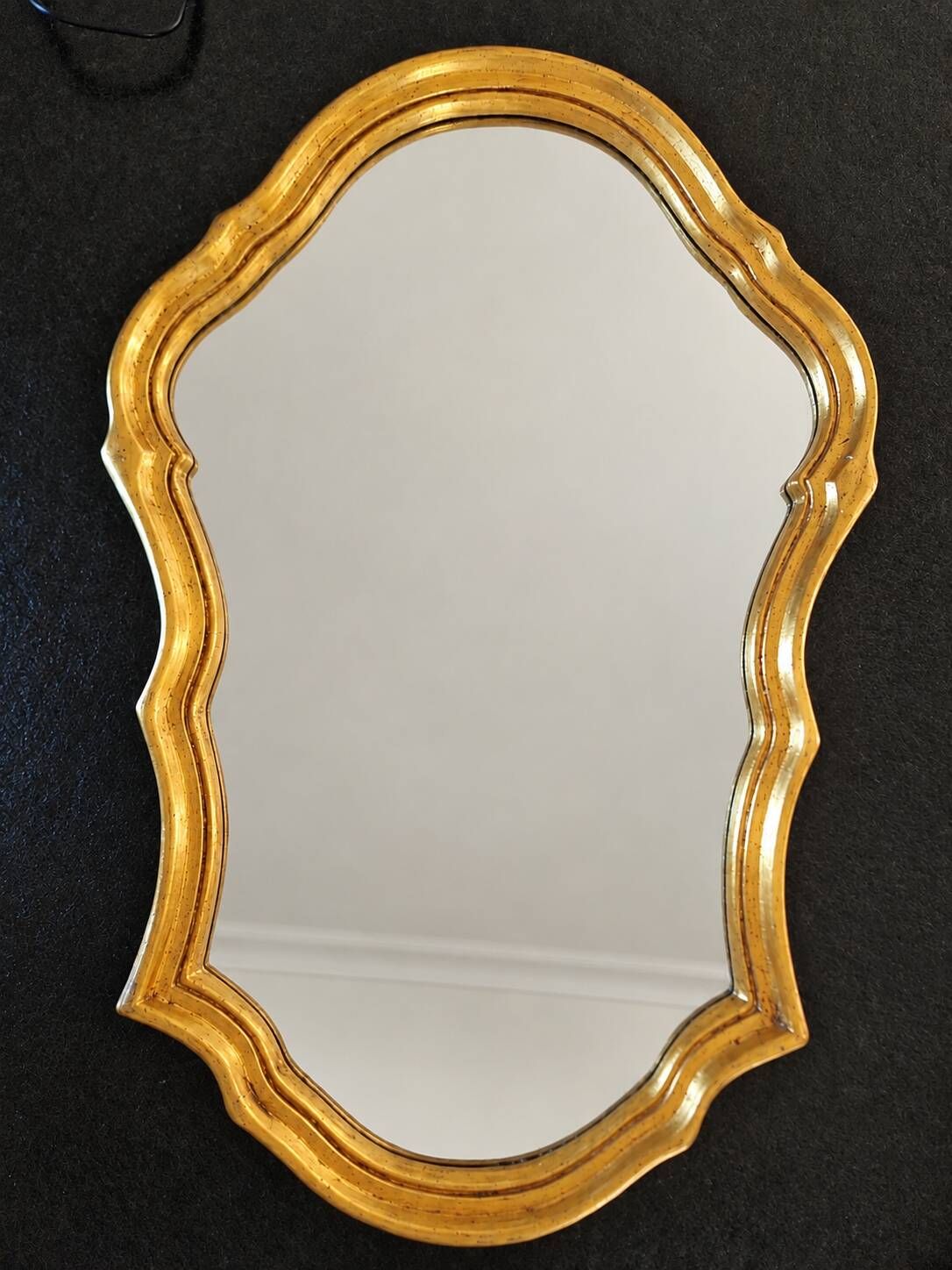 Golden wooden mirror in Louis XV Rococo style 1970