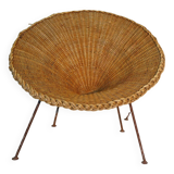 Mid-Century Italian Sunflower Wicker Chairs, Set of 2