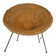 Mid-Century Italian Sunflower Wicker Chairs, Set of 2