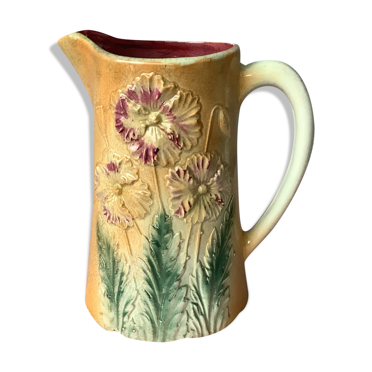Pitcher in slurry art nouveau majolica 19th