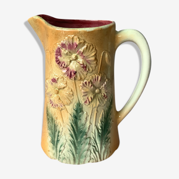 Pitcher in slurry art nouveau majolica 19th