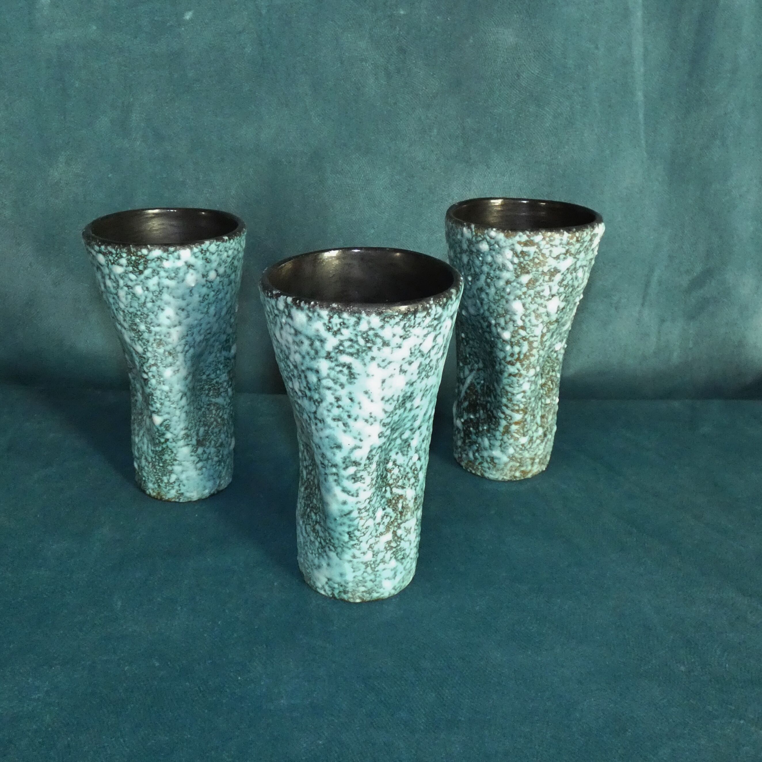 3 vases Ceramic Modernist Turquoise Free Form Nissy Annecy circa 1950