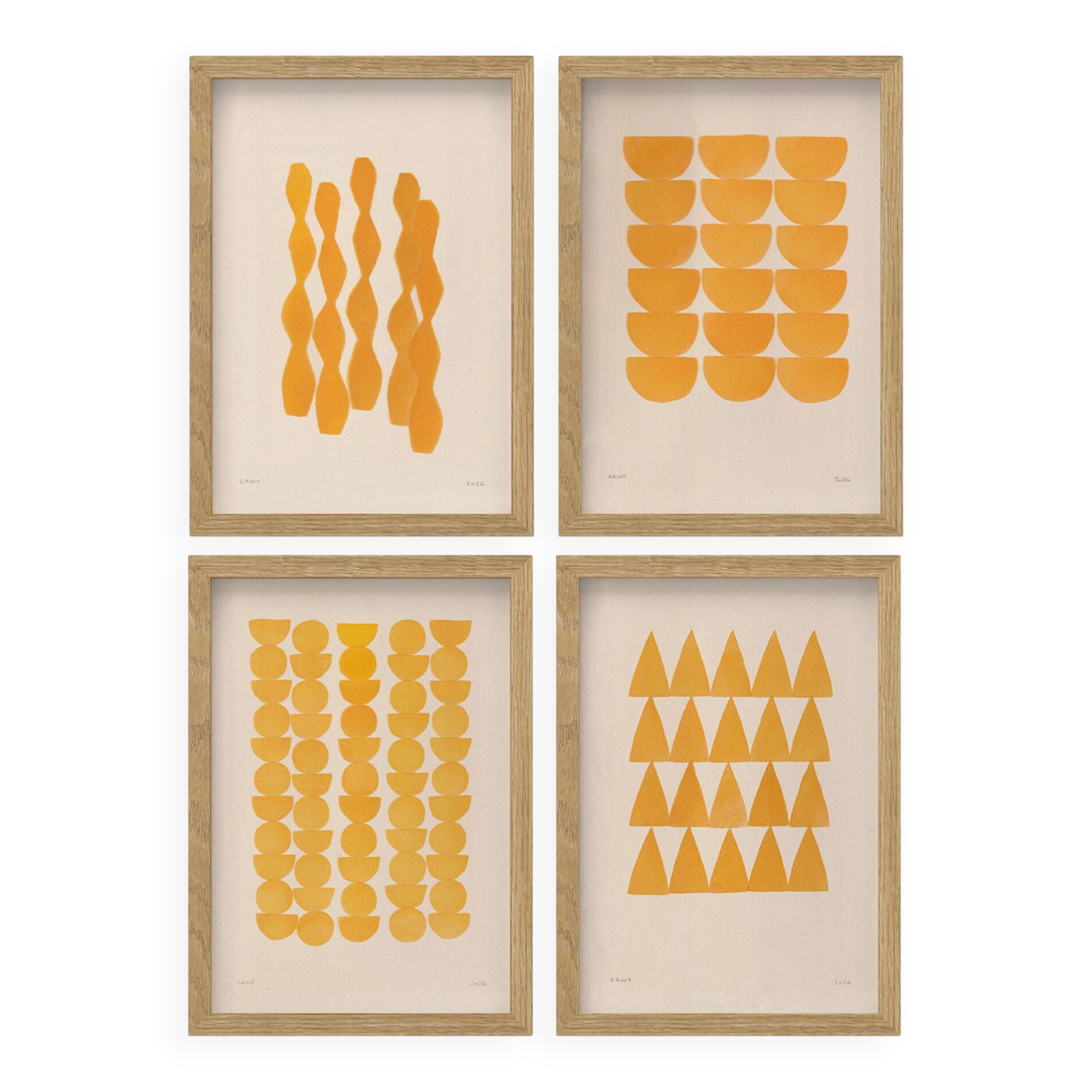 collection of 4 yellow abstract paintings signed Eawy