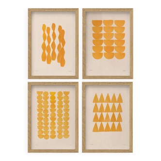 collection of 4 yellow abstract paintings signed Eawy