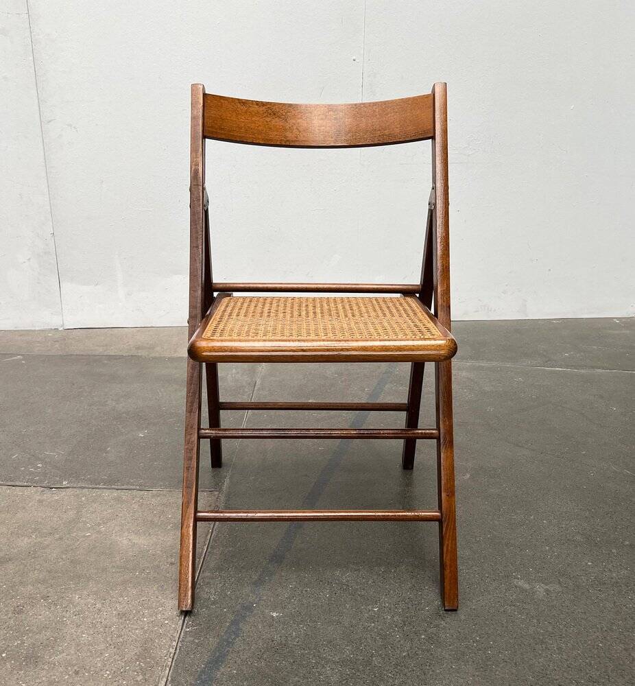 Mid-century wooden folding chair set with Viennese wicker seats, 1960s.