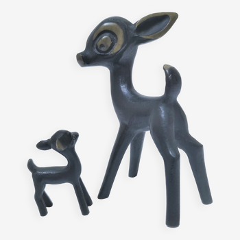 Doe and fawn bronze blackened by Walter Bosse design 60s