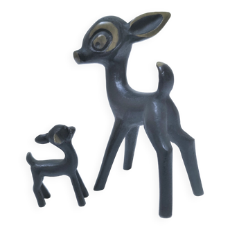 Doe and fawn bronze blackened by Walter Bosse design 60s