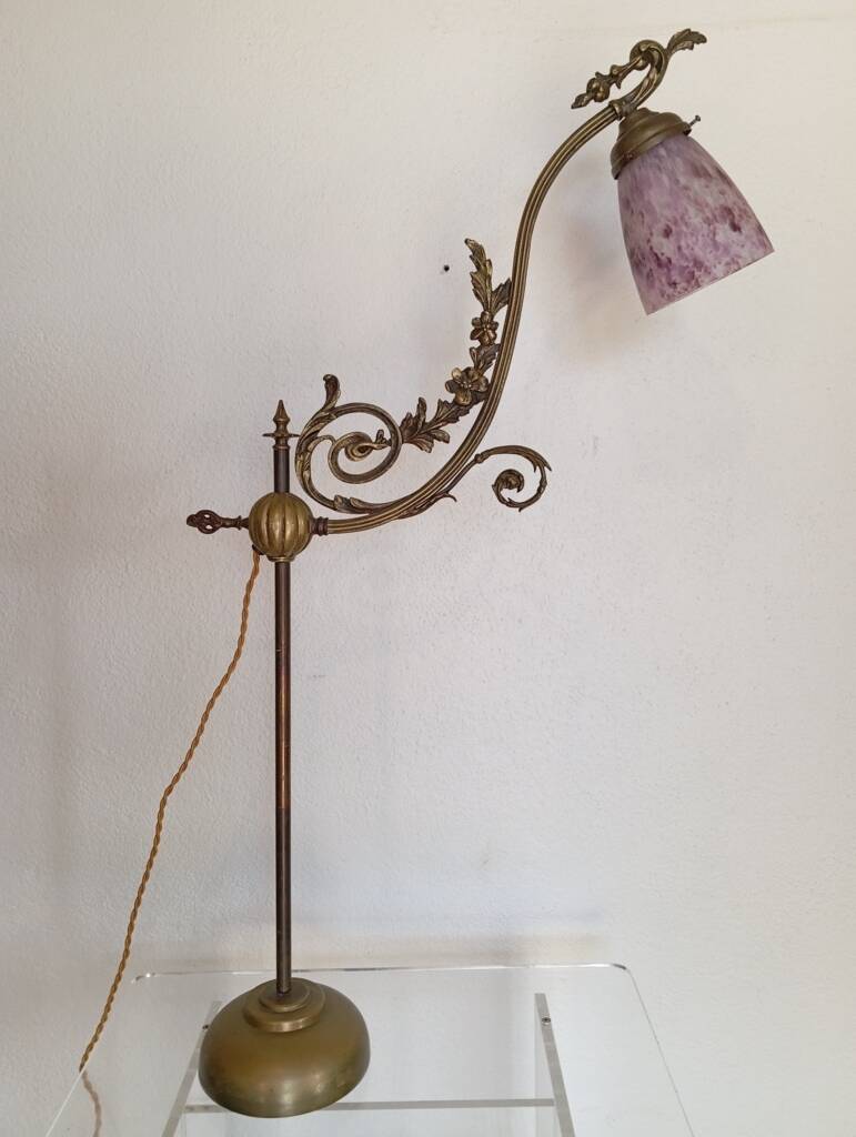 Lampe art nouveau monte et baisse en bronze