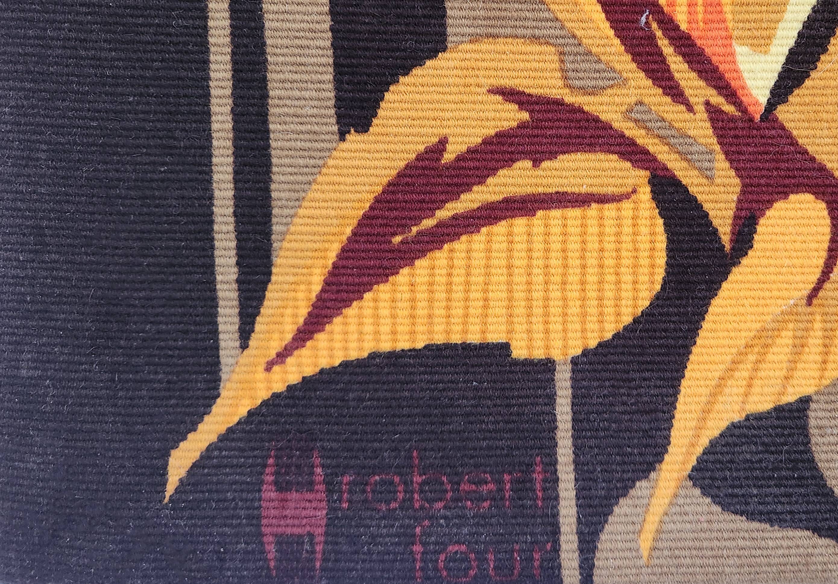 Vintage Aubusson tapestry signed by Hervé Lelong.