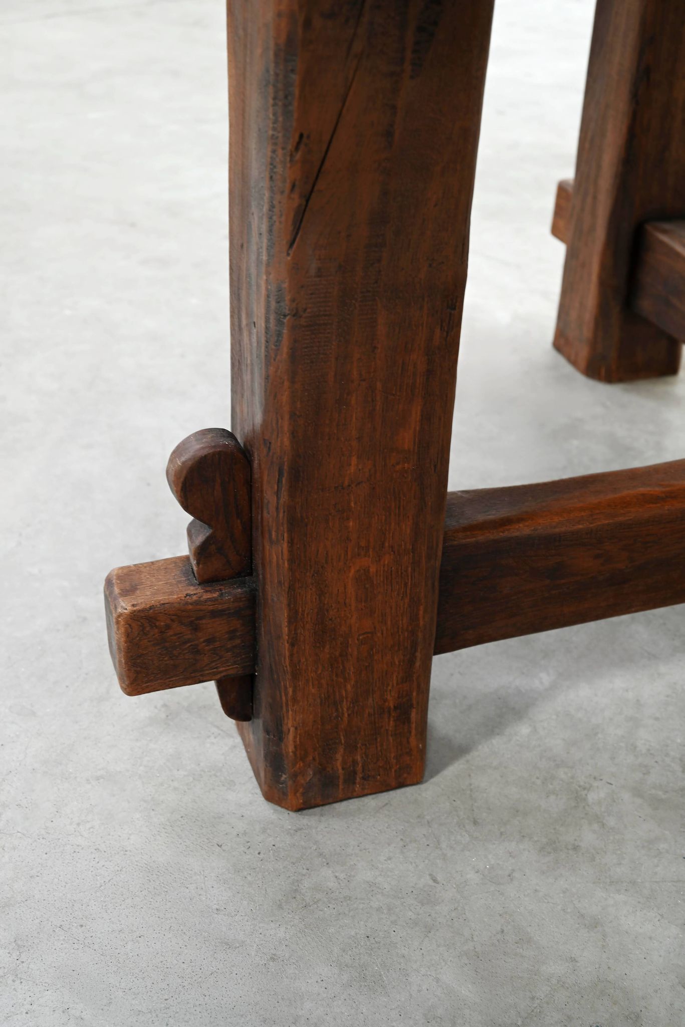 Rustic Brutalist Wooden Dining Table, France 1920s
