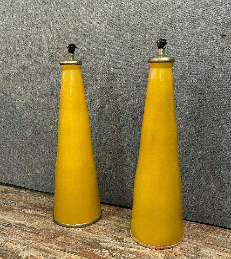 40s pair of enamelled ceramic conical lamps