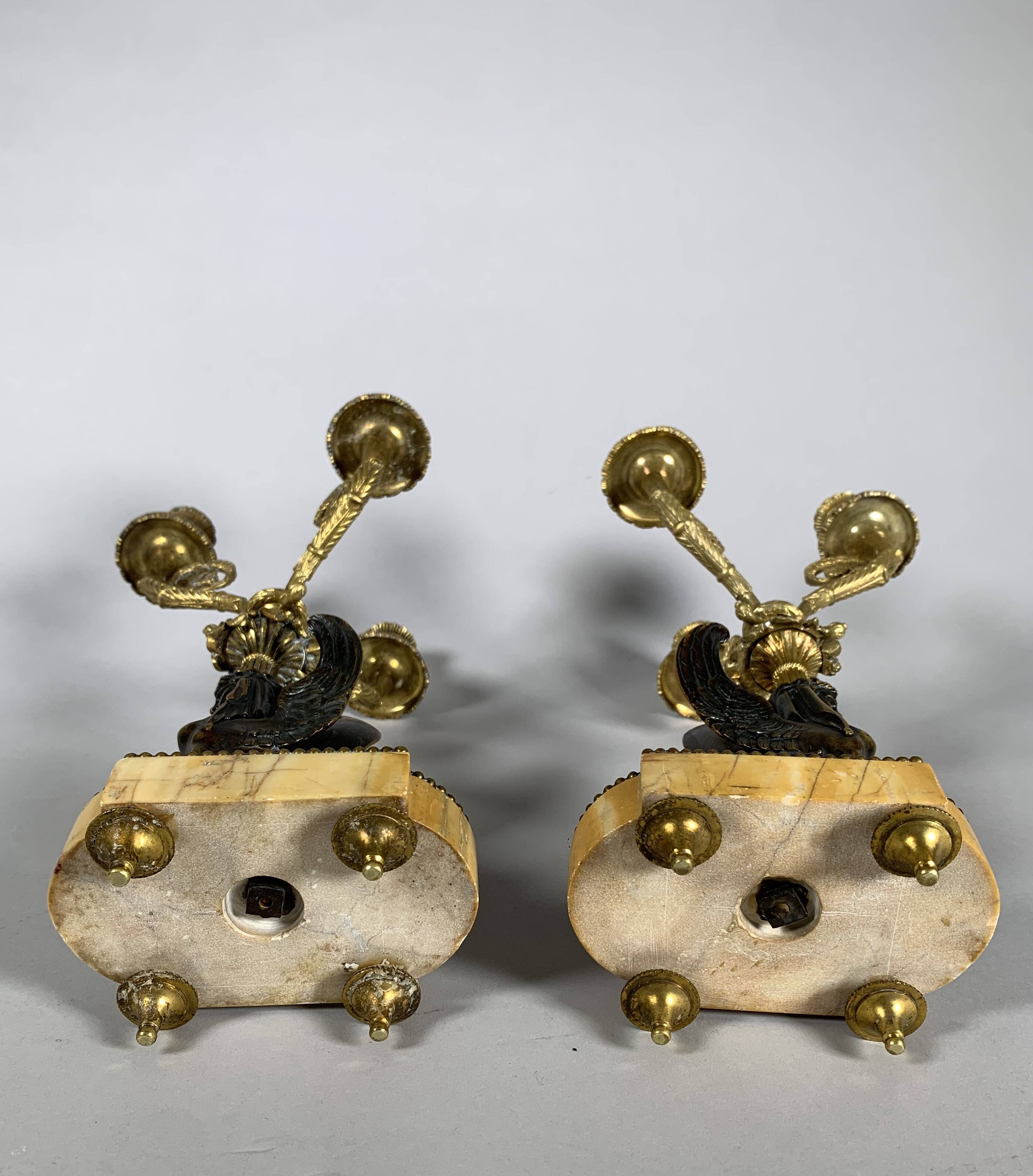 Paire De Candelabres Aux Sphinges En Bronze Dore,  XIXeme Siècle