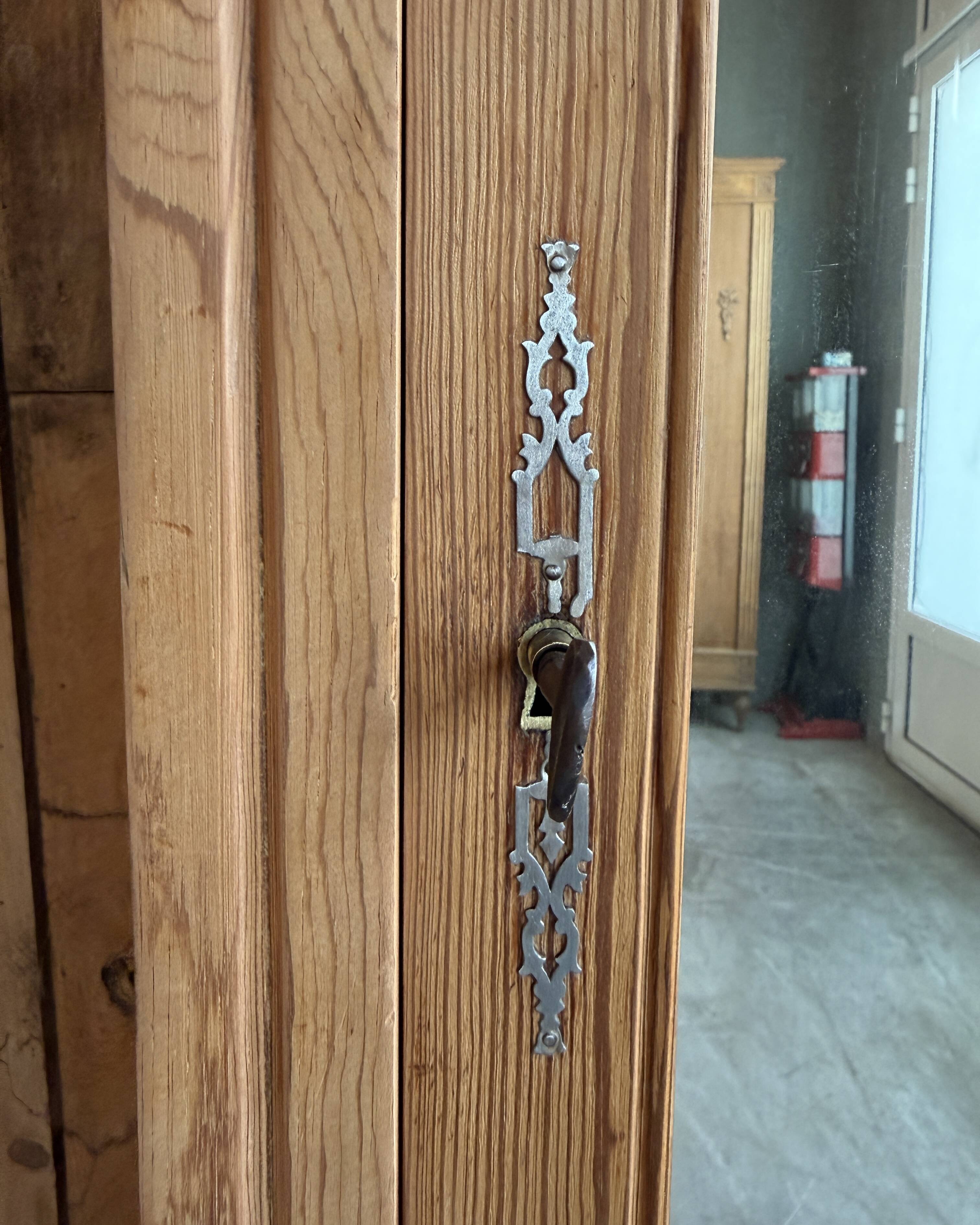 Antique mirrored wardrobe in pitch pine (renovated)