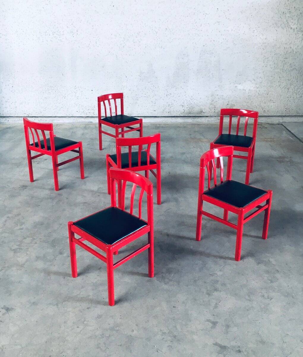 Mid-Century Modern Design Red Dining Chair Set, Belgium, 1960s, Set of 6
