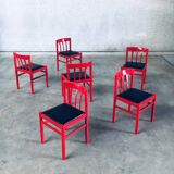 Mid-Century Modern Design Red Dining Chair Set, Belgium, 1960s, Set of 6