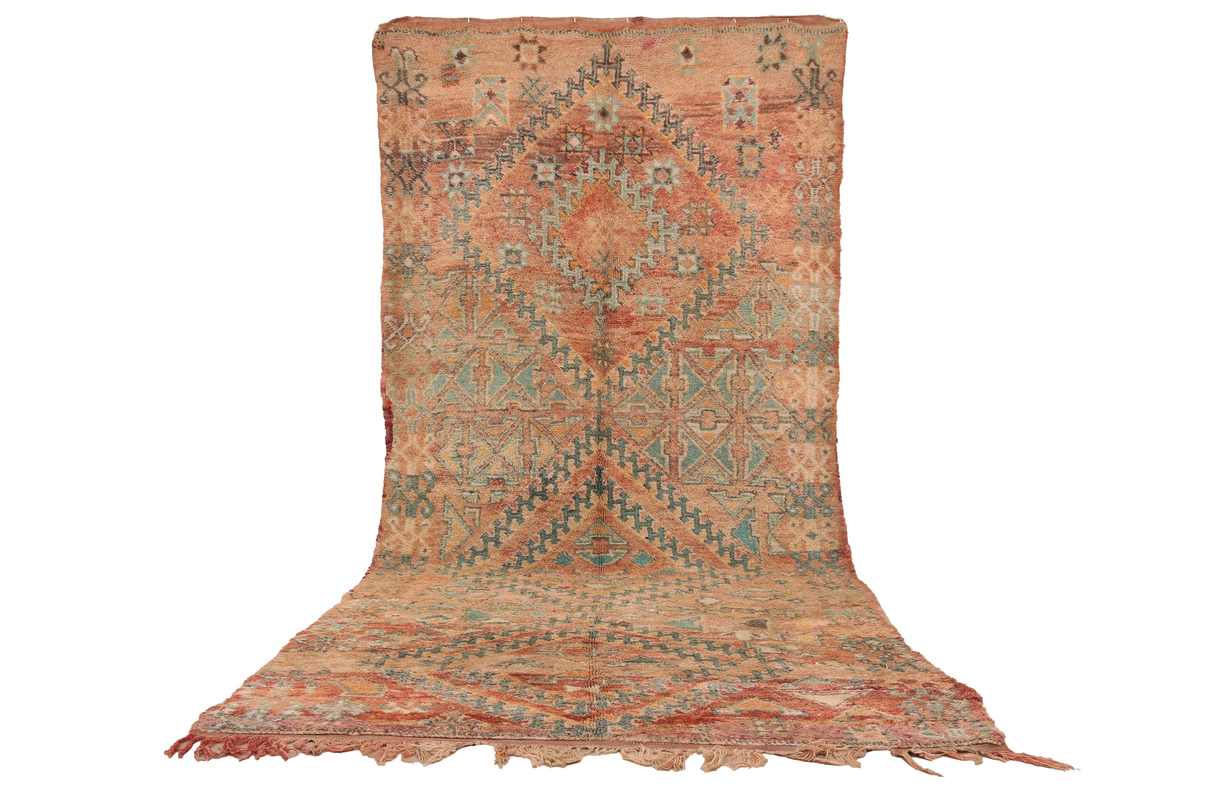 Peach Vintage Moroccan Rug 173 x 383 cm, Berber Wool Rug, Handmade Boho Rug
